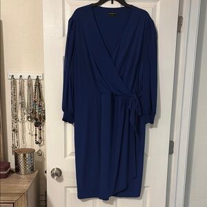 Lane Bryant Royal Blue Long Sleeve Wrap Dress